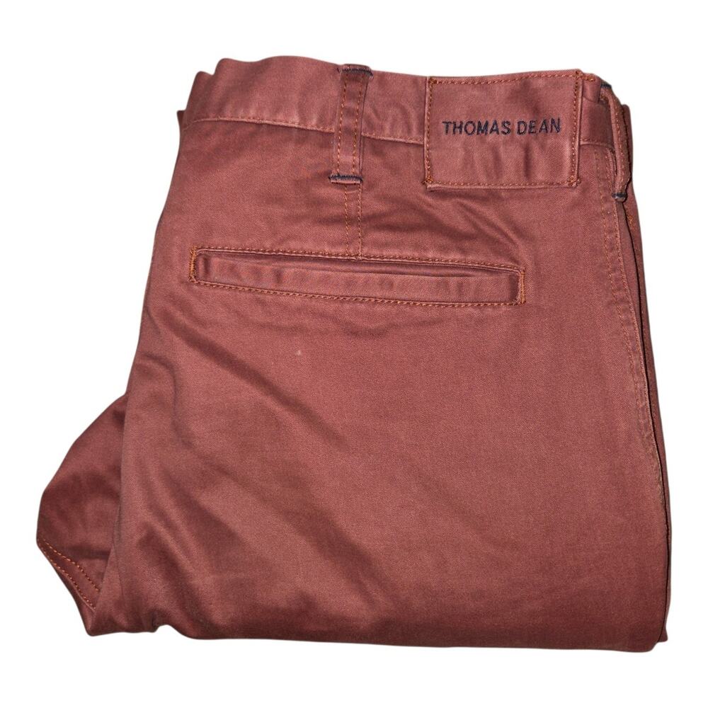 Thomas Dean Pants 32x34 Red Orange Chino Cotton Stretch Flat Front Tailored Men